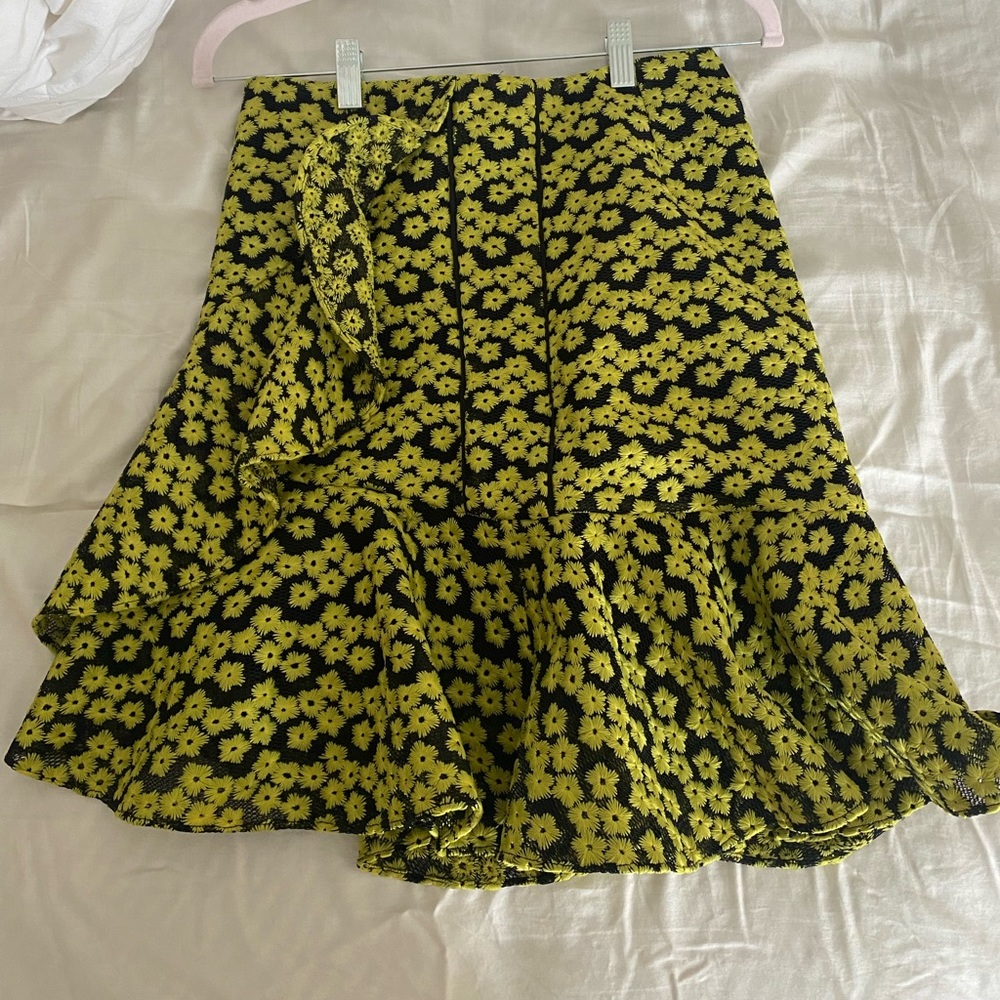 Zac Posen sunflower ruffle black and yellow skirt pencil skirt